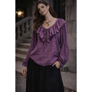 Vintage NY Whimsigoth Studio Silk Ruffle Blouse M Victorian Dark Romantic